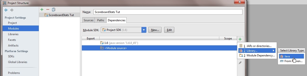 Selecting dependency type