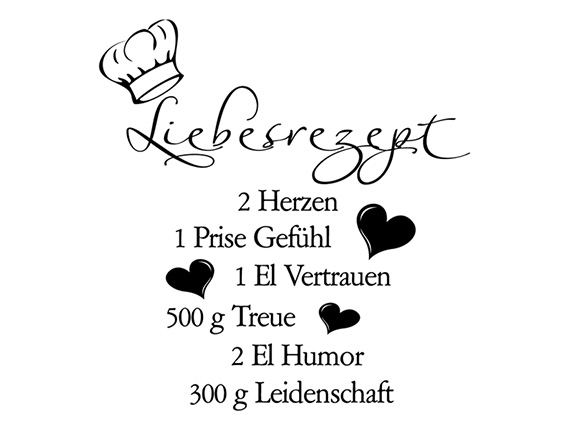 Wandtattoo Wandsticker Küche Liebesrezept Sprüche Küchenaufkleber