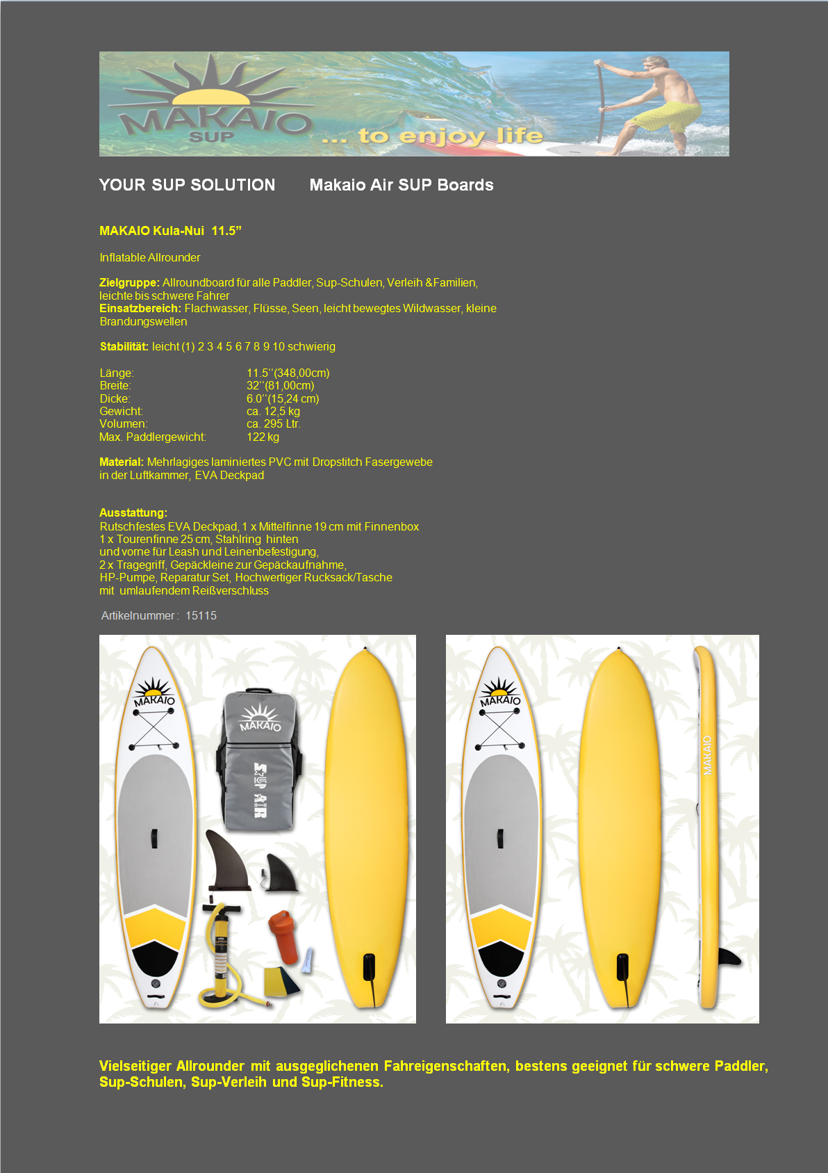 Makaio Sup Board Kula-Nui 11.5, Allroundboard,Air 